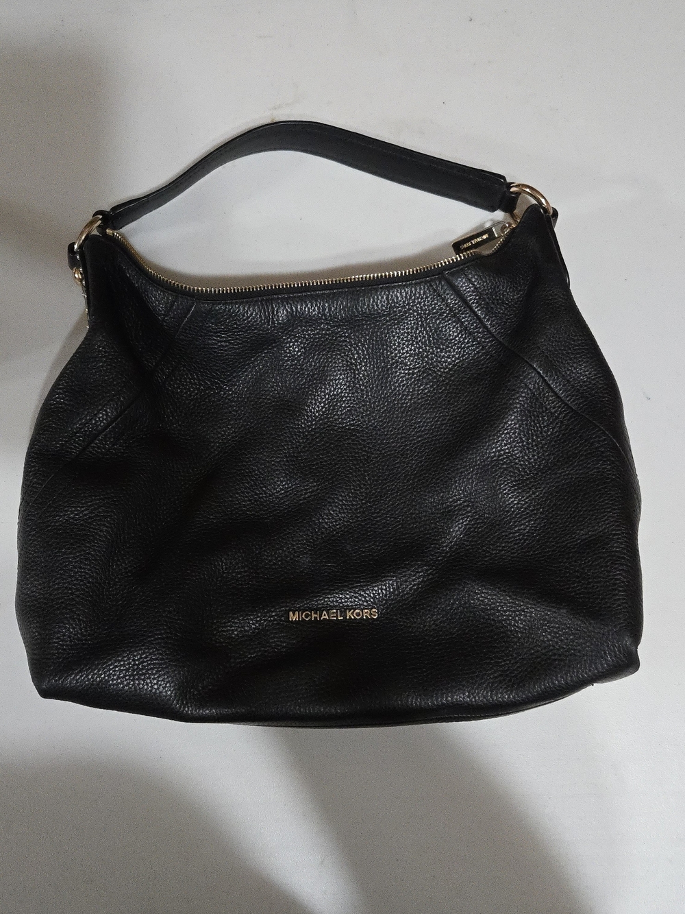 Michael Kors Black Pebbled Leather Hobo Shoulder Bag with Gold Hardware